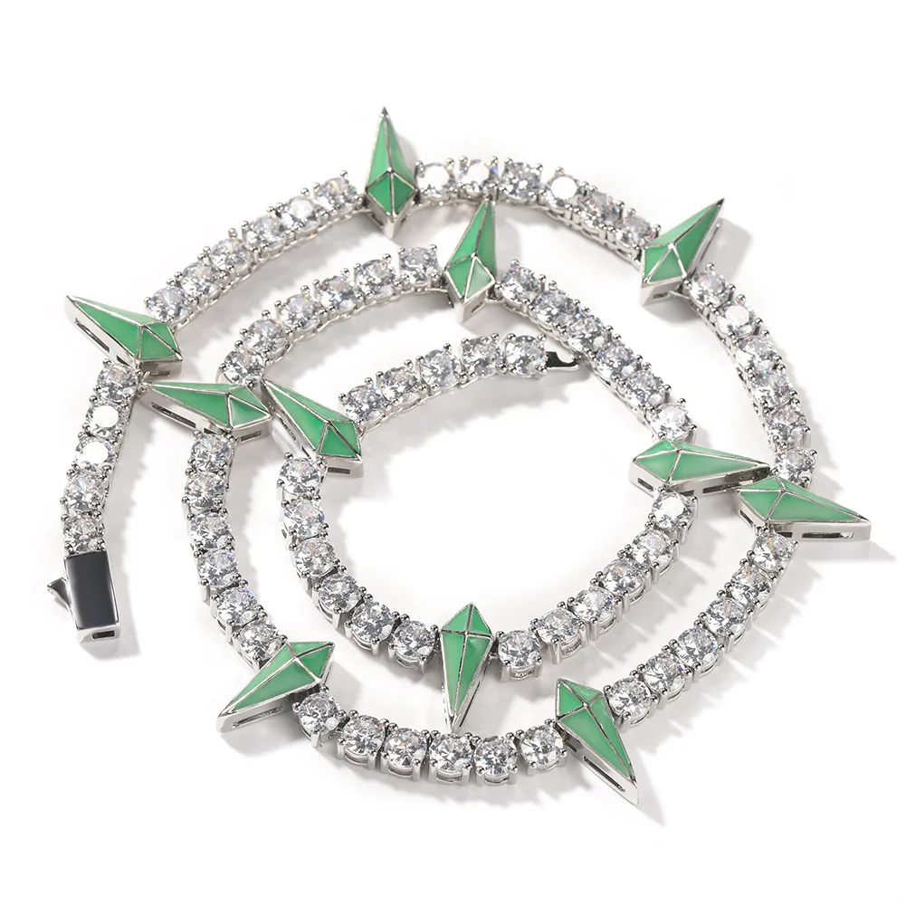 2022 High Quality Rapper Jewelry 5MM Spike Tennis Chain Ice Out Necklace For Men And Women