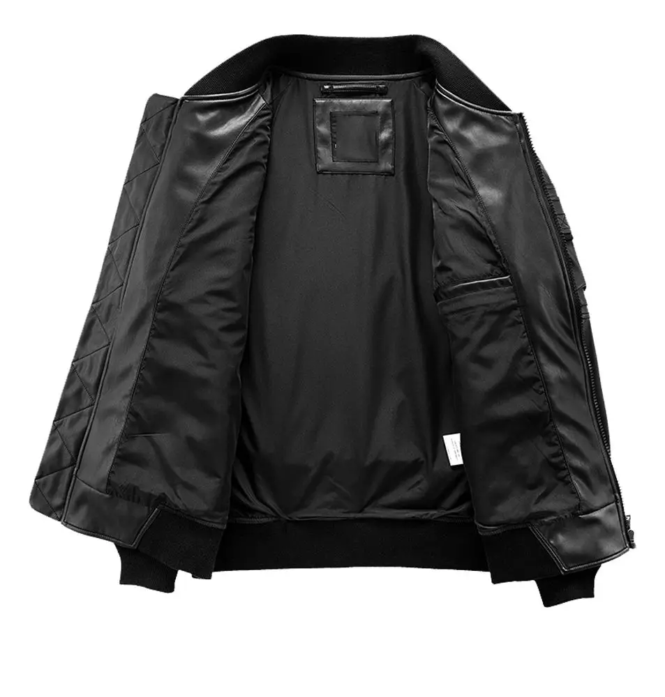 cropped oversized black leather custom varsity jacket Multi Pockets Jacket PU Leather Zipper stylish leather jacket for men