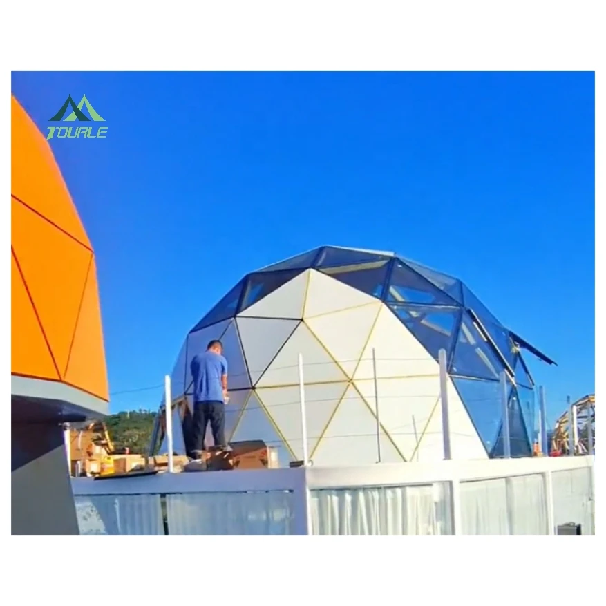 6M glass dome house glass igloo with wooden interior aluminum frame and Low-e glass for glamping resort