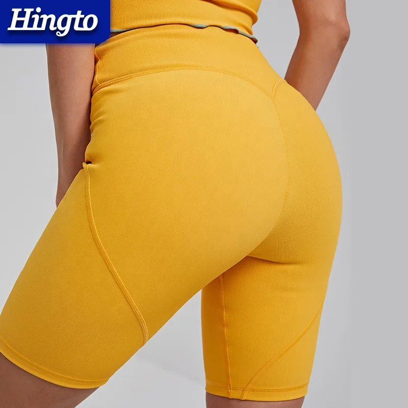 Slim Fit High Waist Yoga Sport Women Plain Fitness Running Shorts Workout Gym V Waist Shorts
