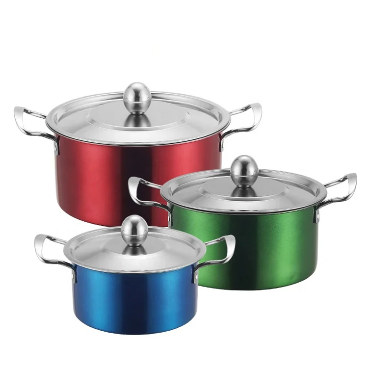 Factory Direct Sale 6pcs Color Cookware Set 16/18/20cm Stainless Steel Cooking Pots Casserole Kitchen Cookware Set