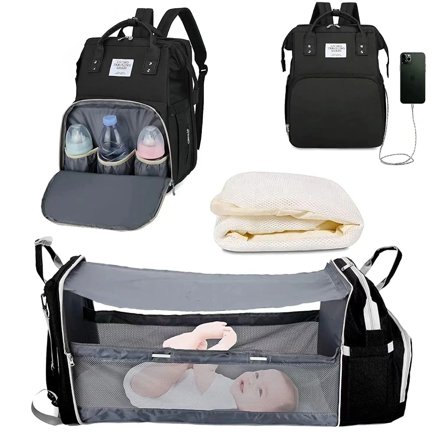 buy China cheap price super light expandable mummy travel diaper bag backpack stroller pram hanging bags with sleeping bed