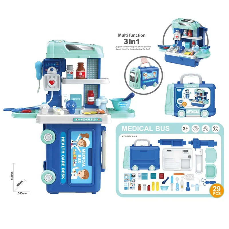 Children simulation three in one medical kit suitcase toy kitchen tools play house toys educational gifts