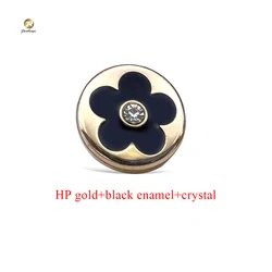 Customized Metal Shirt Buttons Golden Round Flower Logo Black Enamel Shirt Buttons
