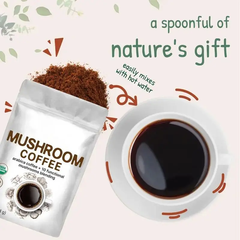 OEM Hot Selling Direct Factory Supplement Manufacturer Mushroom Coffee Powder for Men and Women, Support Label Customization