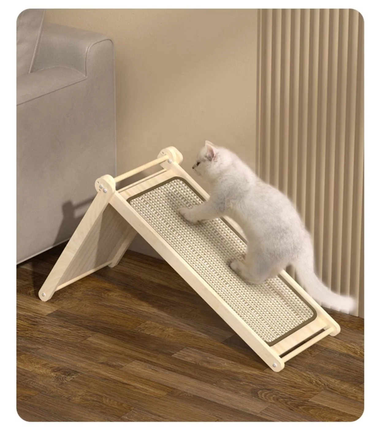 New Arrival L Shape Cat Scratcher Sisal No Debris Cat Scratching Board with Ball Toy Solid Wood Furniture Protector for Cats