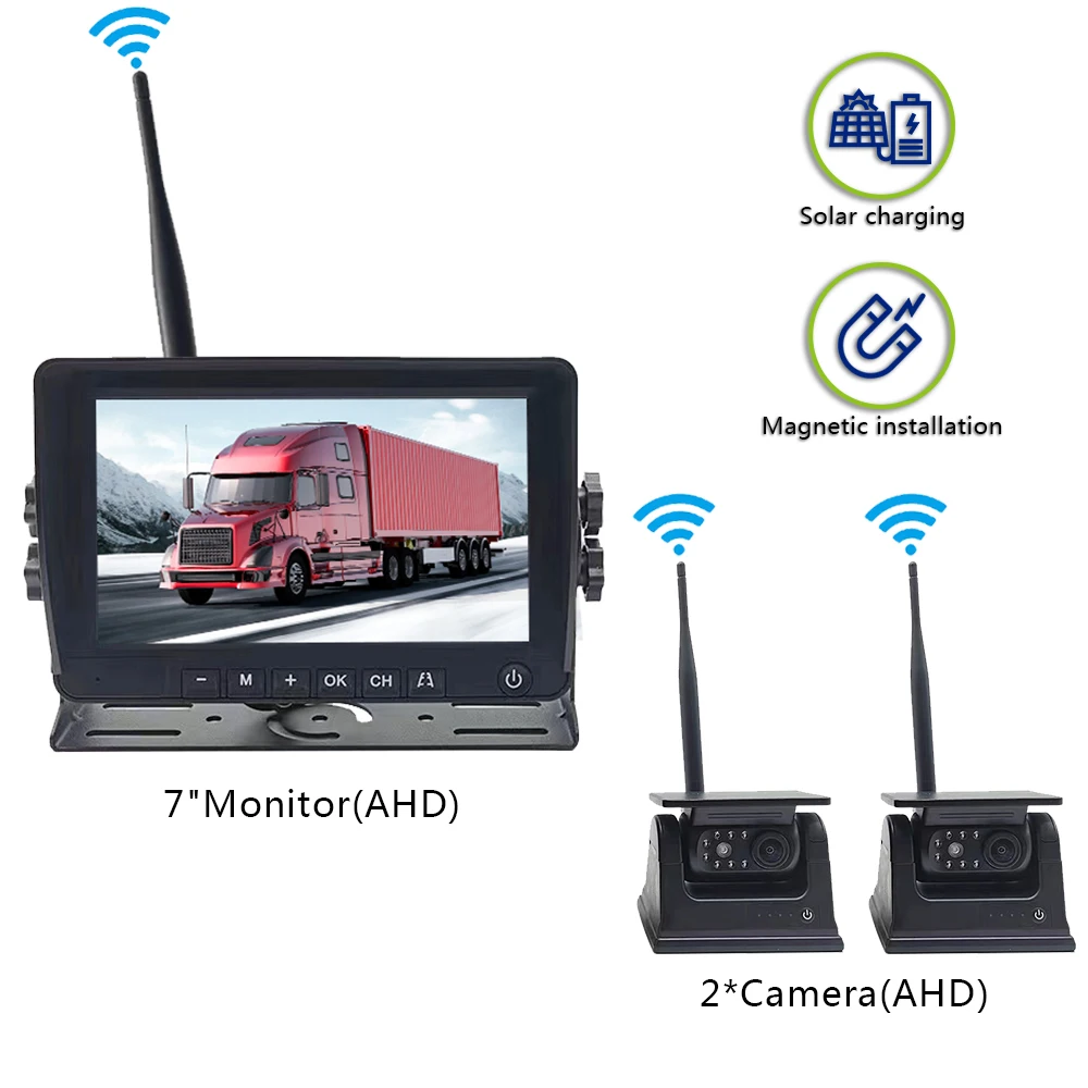 Security Wireless Wifi Solar Camera Backup Battery Digital 360 Degree Heavy Duty Camera System 7inch Ips Ahd Quad Monitor Kit