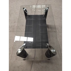 2021 Bazhou City Customized Tempered Glass Top Dining Room Table Set Black PU Metal Legs Dining Table