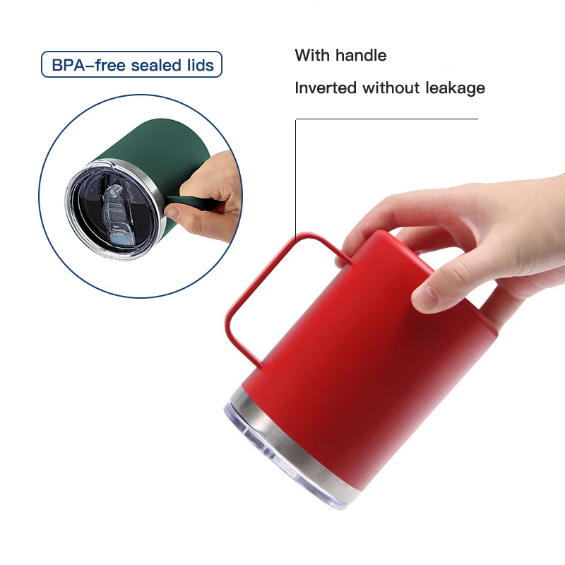 Custom Stainless Steel Double Wall Insulated Vacuum Travel Coffee Mugs With Handle