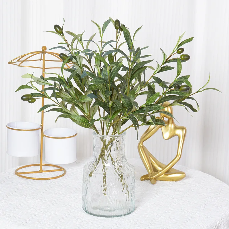 LN Olive Branch 6 Fork With Fruit Olive Branch False Branch Wedding Home Photography Props Flower Arrangement Wood Decoration