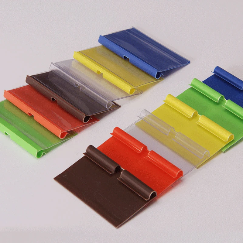 Clear supermarket plastic label holder price fruit label for shop shelf adhesive shelf label holder for book shelf