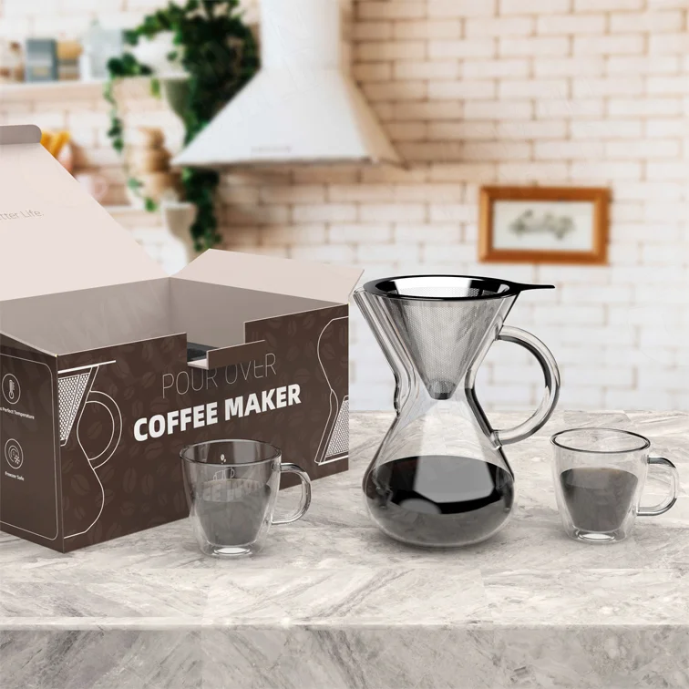 Pour Over Coffee Maker with Reusable Stainless Steel Filter Dripping Coffee Maker With Two Cups