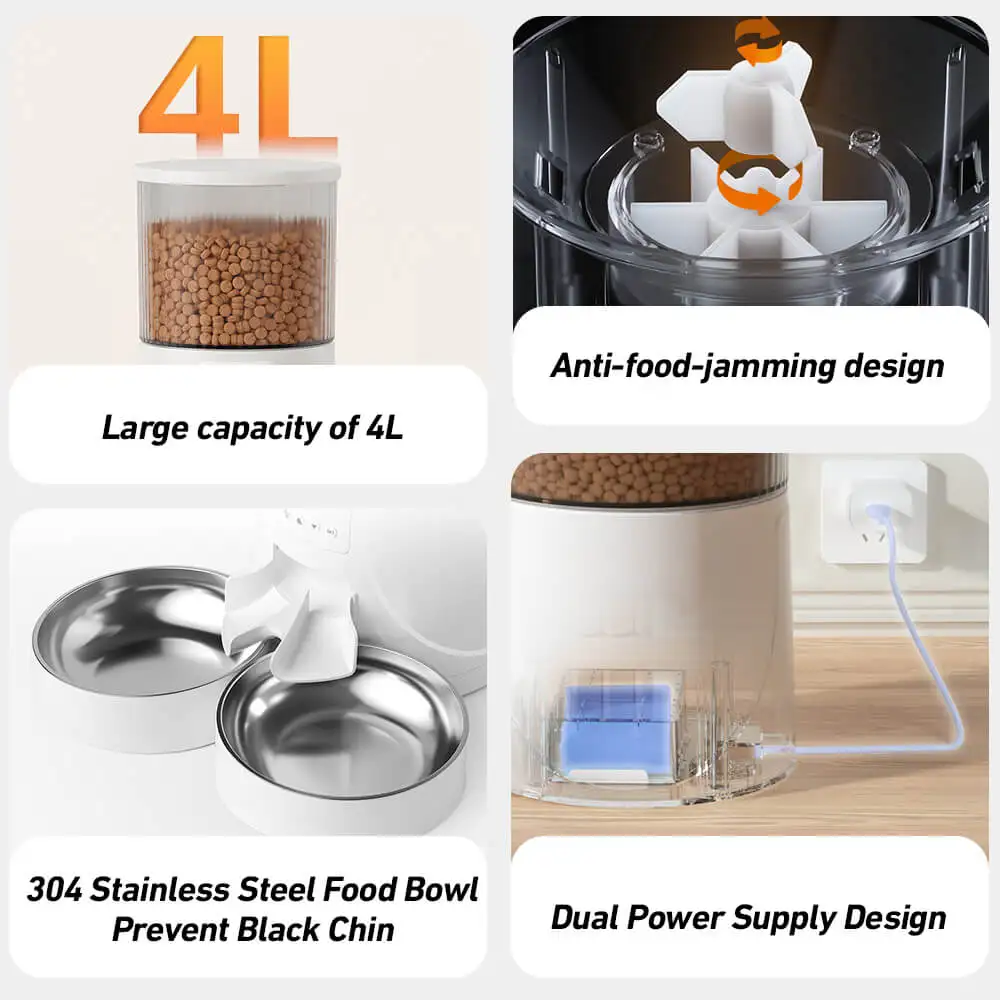 New Smart Remote Control Wifi Pet Feeder Microchip Automatic Remote video viewing Large capacity of 4L Dog Pet Bowls Food Feeder