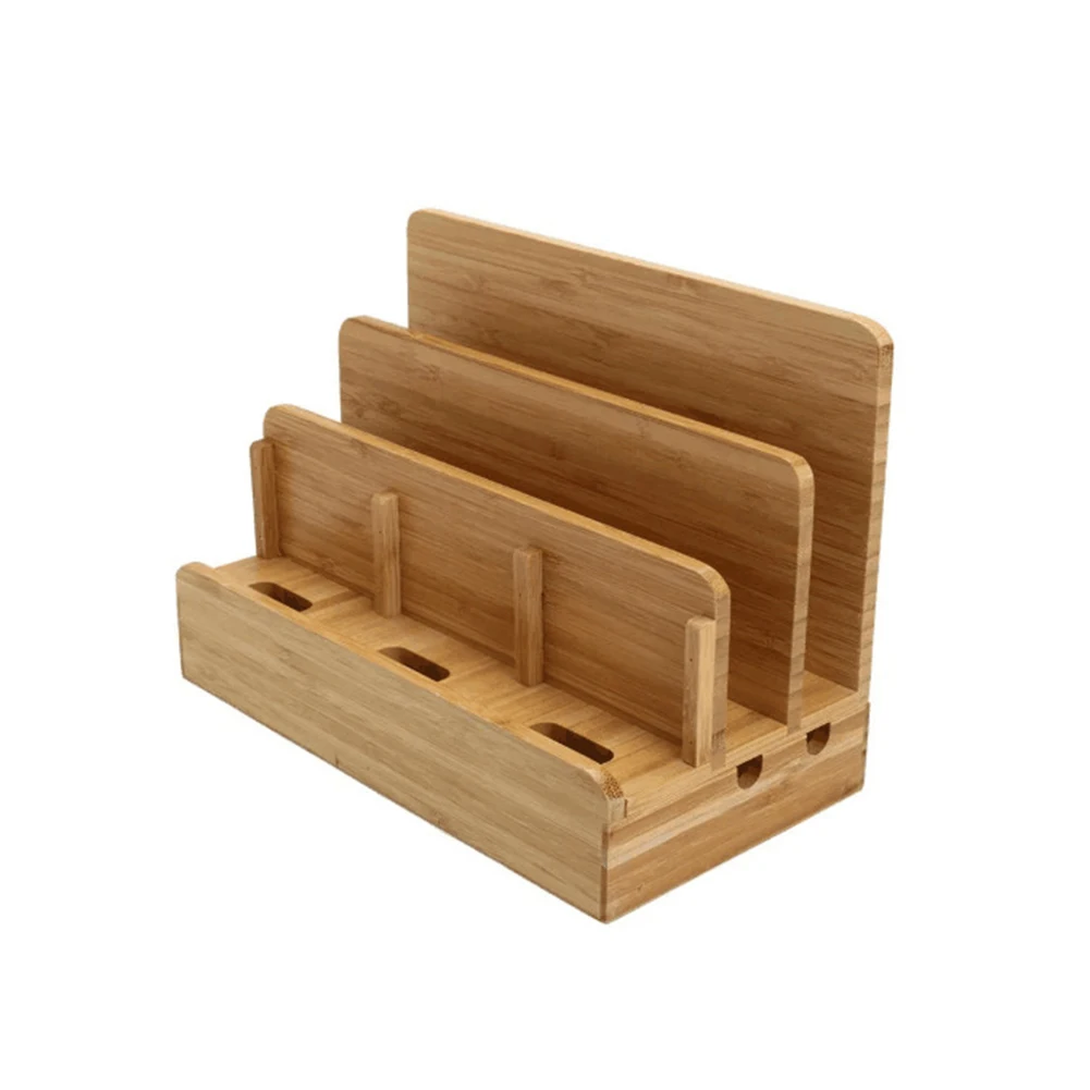Bamboo Charging Station for Multiple Devices Holder, Charging Dock Stand Organizer for Cell Phone, Tablet, Cords Cable Organizer