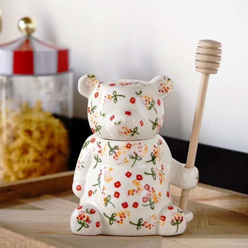 Cute Bear Shape 300ml Storage Jar With Lid Spoon Home Decor Accessory Honey Squeeze Dispenser Kitchen Tools