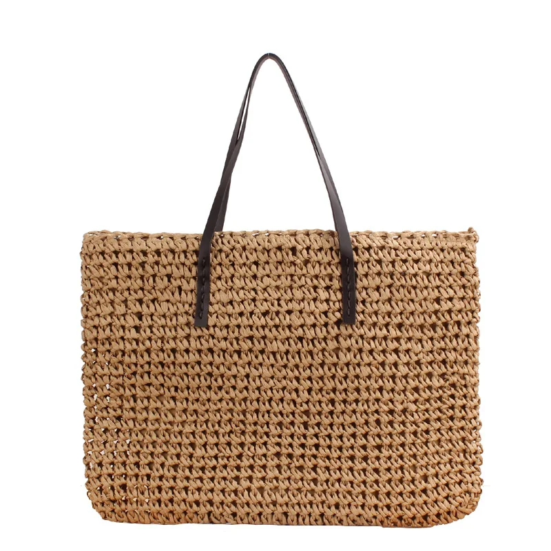 Hot Tote Bag for Women Large Capacity Women Beach Straw Bali Bag Two Shoulder Woven Rattan Tote Bags Holiday Handbag