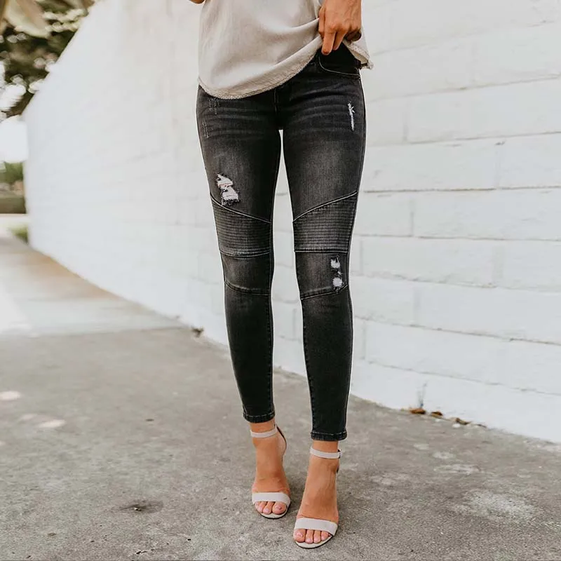 Модные новые обтягивающие пикантные джинсы в стиле ретро, женские эластичные рваные джинсы-карандаш с заниженной талией