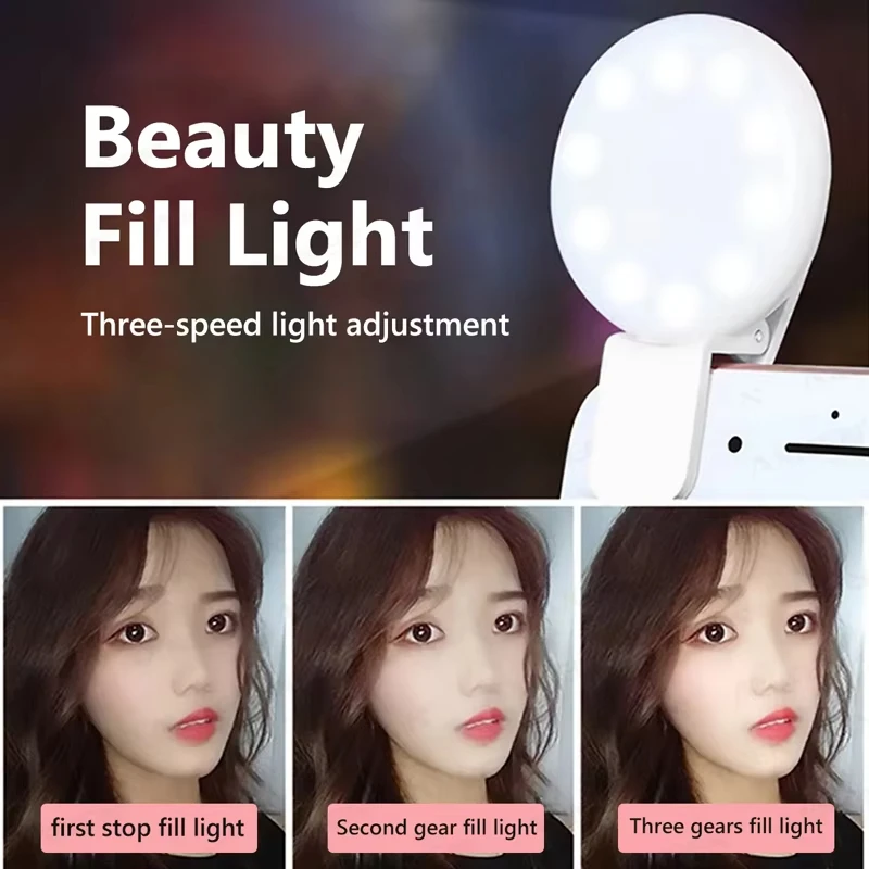 Cheap price mini Q selfie light clip on phone portable rechargeable led flash phone lens light 3 brightness