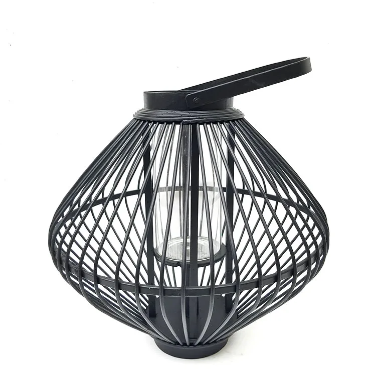 China Home Decoration Wholesale Candle Bamboo Lantern Black Holder Rattan