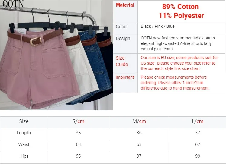 OOTN new fashion summer ladies pants elegant high-waisted A-line shorts lady casual pink jeans
