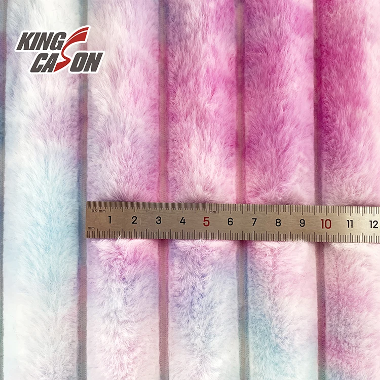 Kingcason Chinese Factory Knit Tie Dyeing Printing Stripe Jacquard Rabbit Faux Fur Fabric For Blanket Cushion Bedding Garments