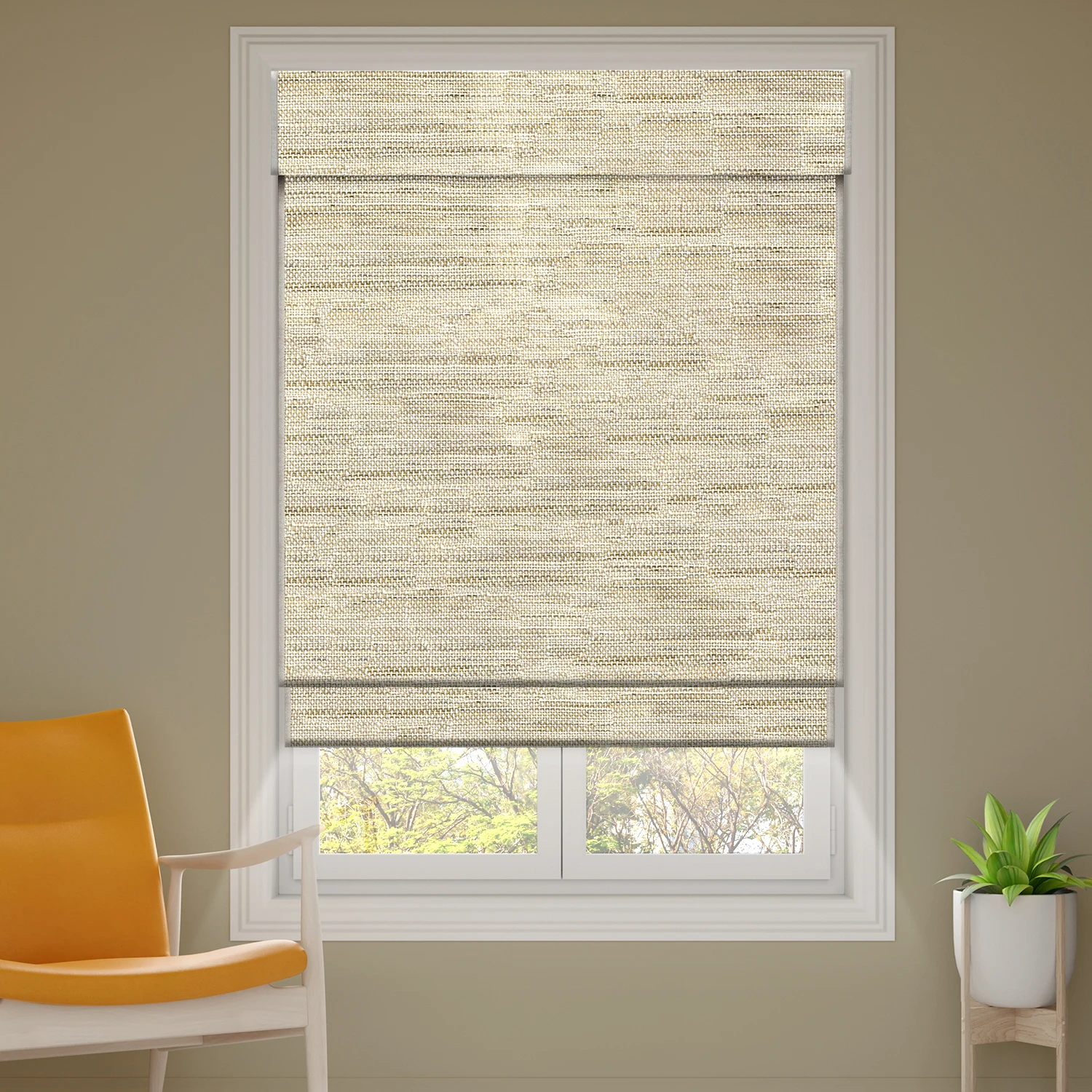 Deyi Smart cordless natural grass bamboo jute ramie yarn blackout backing liner woven wood motorized smart roman shades