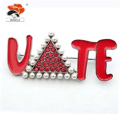 VOTE rhinestone brooch  Delta Sigm Thet PINS Red shoes brooch  Greek Sorority &Fraternity Jewelry Customized