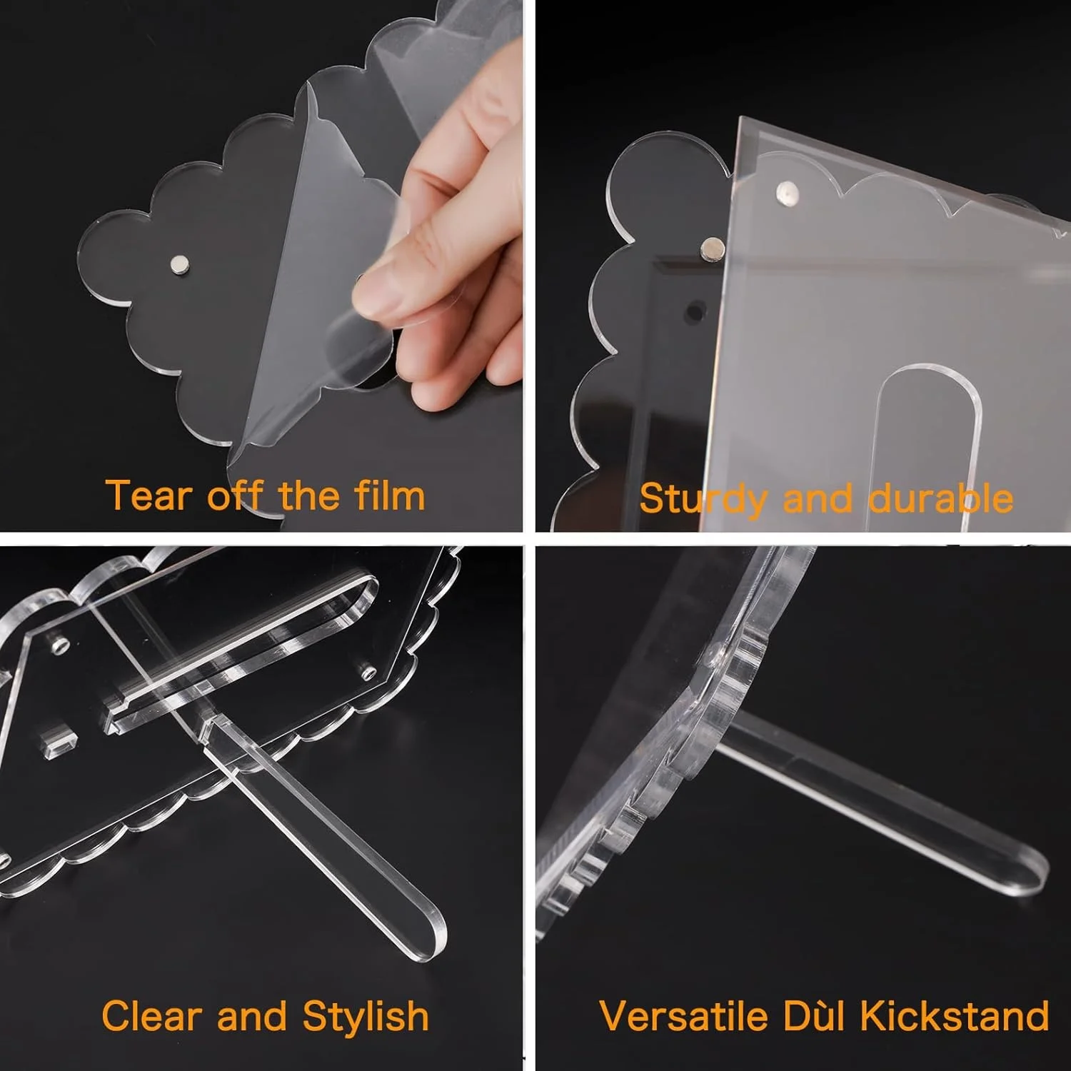 HQ Premium acrylic picture frame magnetic scalloped photo frame 5 x 7 magnetic picture frame desktop display