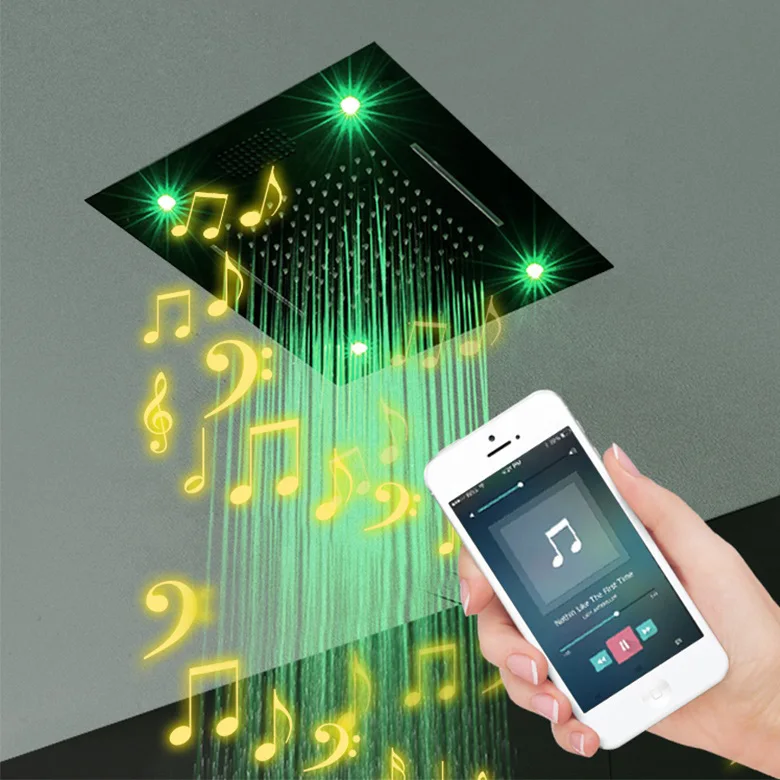 Потолочный умный светодиодный светильник для ванной комнаты, музыкальный накладной Радужный водопад, набор термостатического смесителя для душа