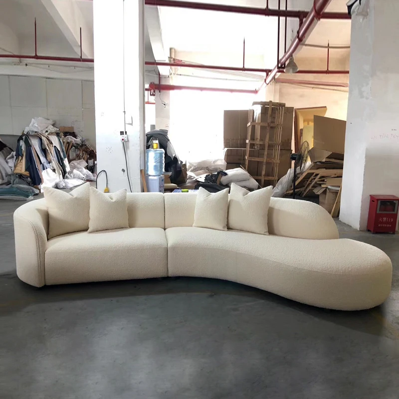 Modern grey velvet sectional couch sofa waiting for reception living room furniture 3 seater sofa sets shape curved boucle sofa