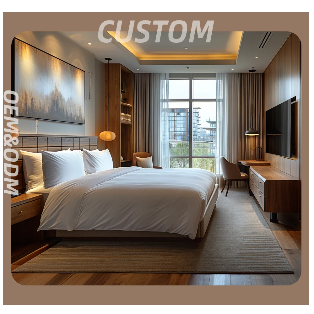 Customized 5 Star Hotel Furniture Superior King Size Bed Wood Hotel Bed Room Furniture Sets