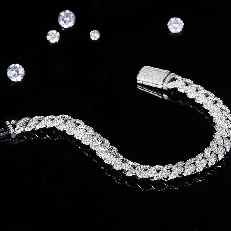 8mm Micro Paved Iced Out Moissanite Cuban Link Chain Luxury Bling Diamond Bracelets For Men