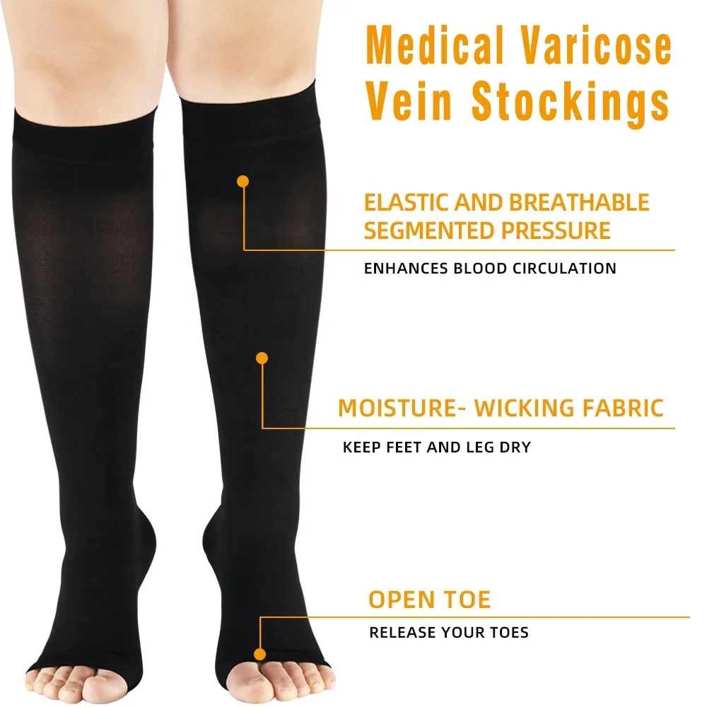 Knee High Graduated Compression Socks Physical Therapy Surgery Stocking Open Toed 23-32mmHg