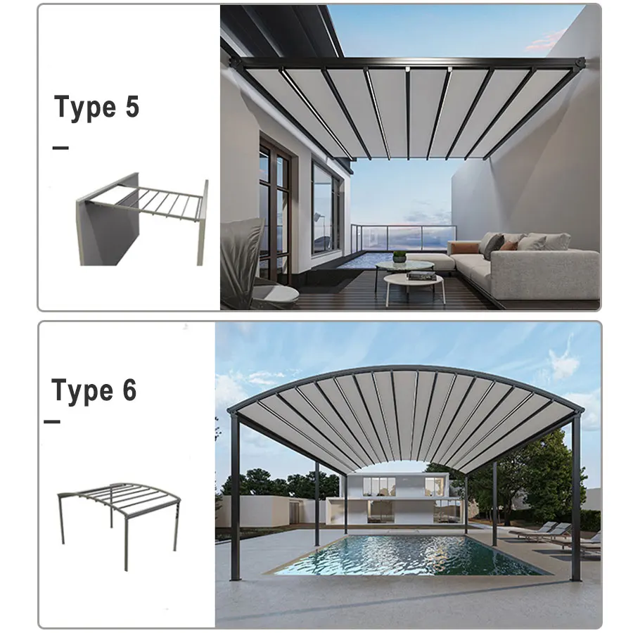 Custom aluminum pergola motorized electric control pvc retractable pergola