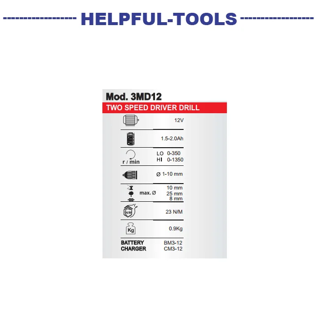 Helpful 3MD12 12V Two speed driver drill power hand impact drill driver drilling machine weihai helpful tools