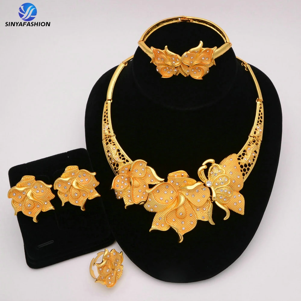 Sinya Hot Selling Luxury Bridal Jewelry Set Italian Necklace Bracelet Earring Ring Women Four Jewelry Sets