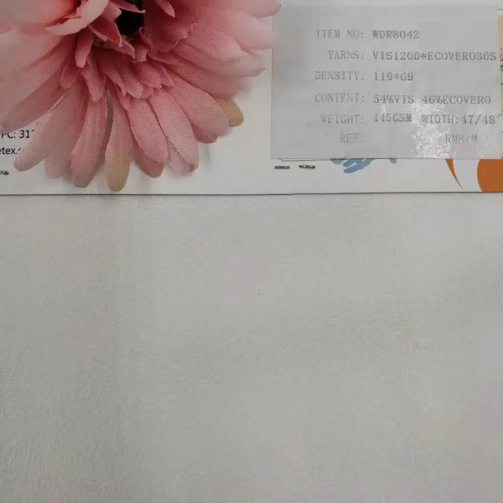 
Hot Sale Lenzing Ecovero White Crepe VISCOSE120D*ECOVERO30S 145GSM Rayon Fabric Both Solid and Print for Dress 