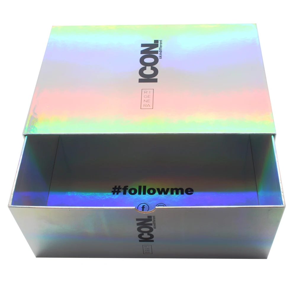 Hot Hologram Iridescent Laser Paper Reflection Drower Boxes Slide Holographic Drawer gift Box packaging