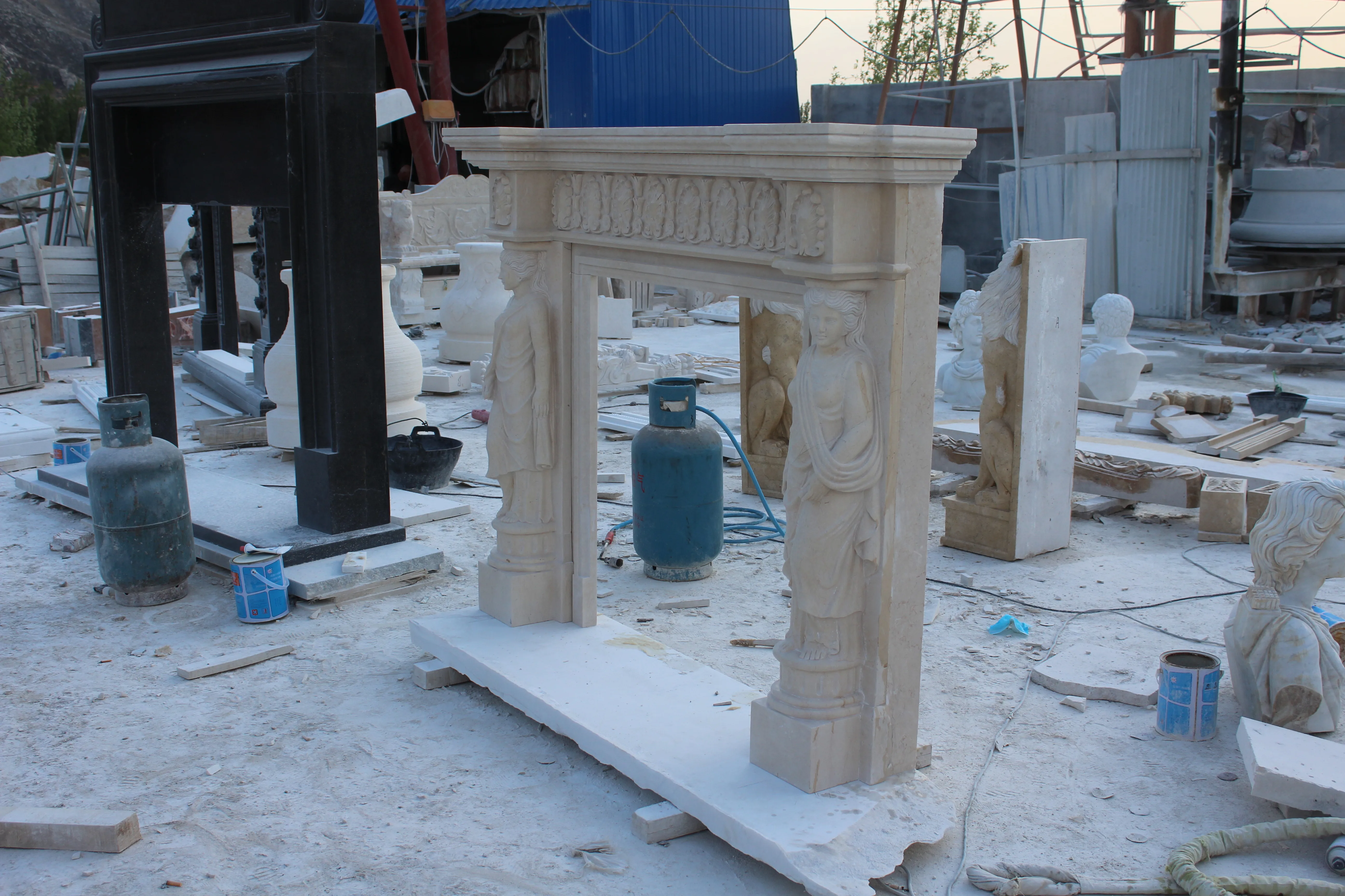 Factory handmade custom simple style yellow lion exquisite marble fireplace interior decoration antique marble fireplace