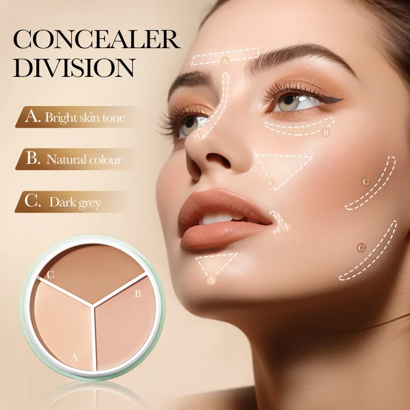 Sadoer 3-color Concealer Palette Full Coverage Dark Circles Acne Pores Cream Face Concealer For Cosmetics