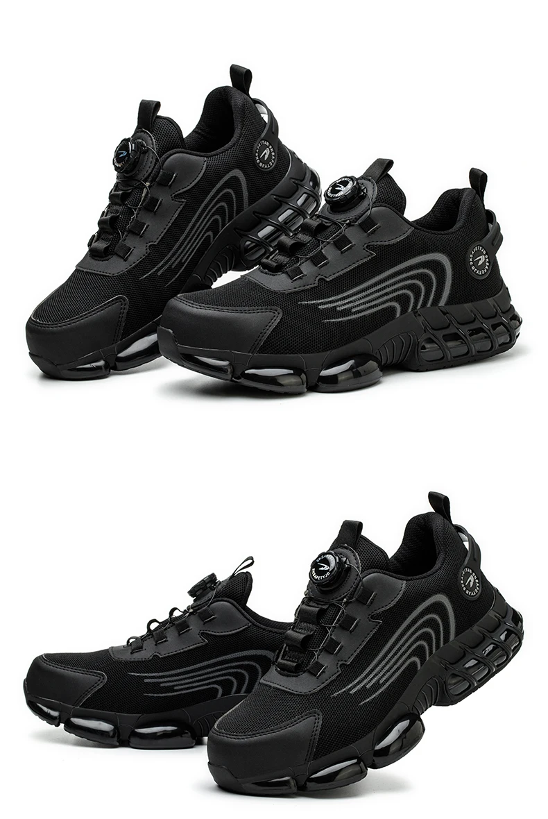 Work Shoes Toe Cap Shoes Rotary Button Quick Wear Slip-on Anti-puncture Labor Shoe Hiking Safety Metal for Quarry Stone Pit Men