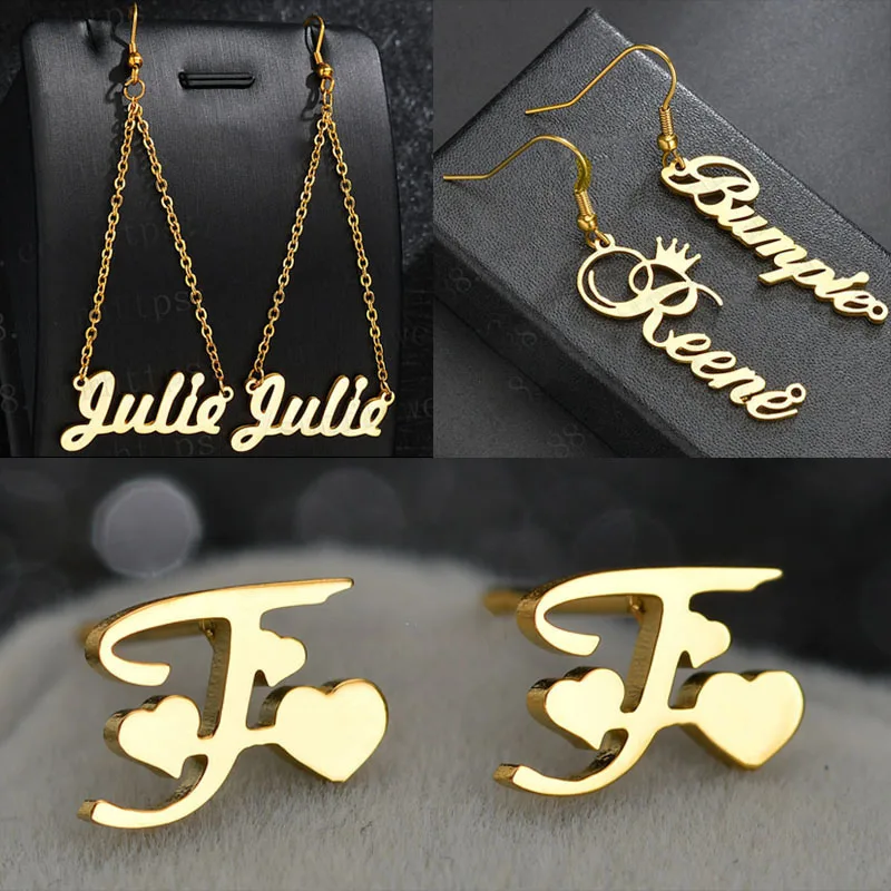 18k Stainless Steel Custom Name Hoop Earring Plate Silver Large Gold Plated Korean Style Earrings Women Bulk Hoops Custom Word