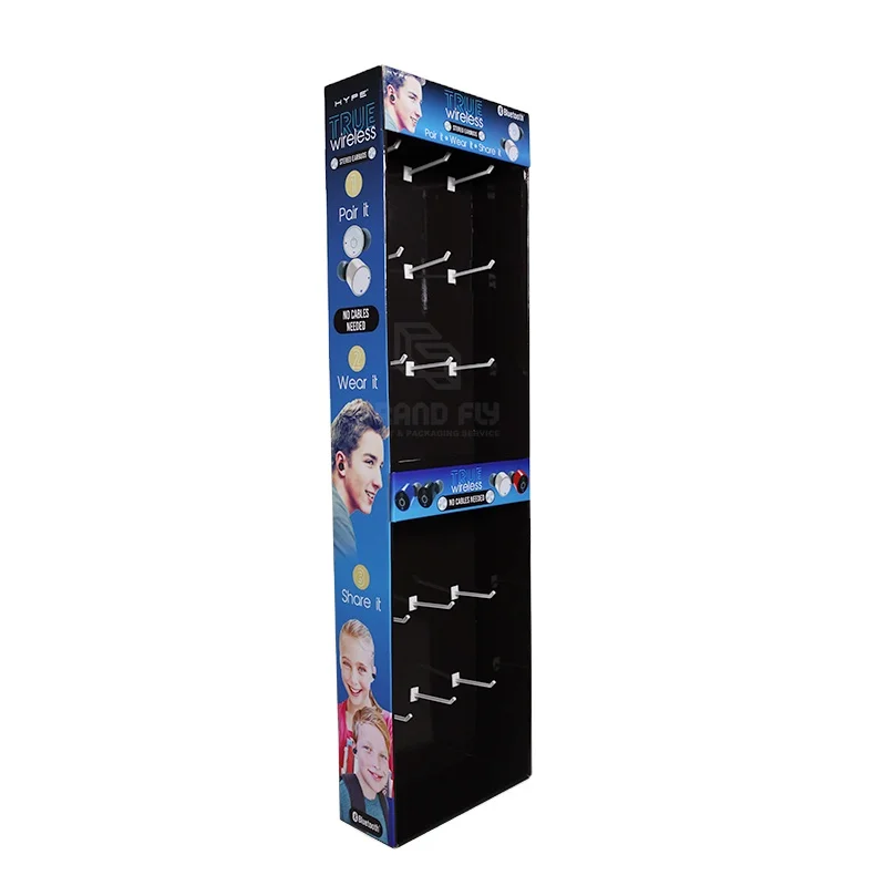 Customized Grand Fly Corrugated Cardboard Power Wings Displays Sidekick Display With Hooks