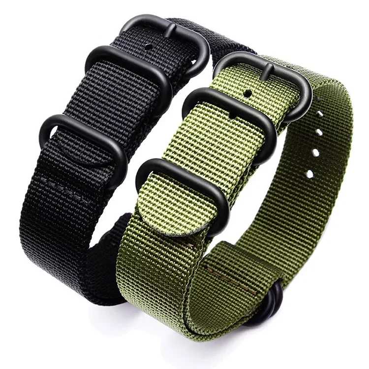 JUELONG Ballistic Grey  Green Nylon Strap Thick Premium Watch Strap with Heavy Duty Silver/PVD 5 Rings