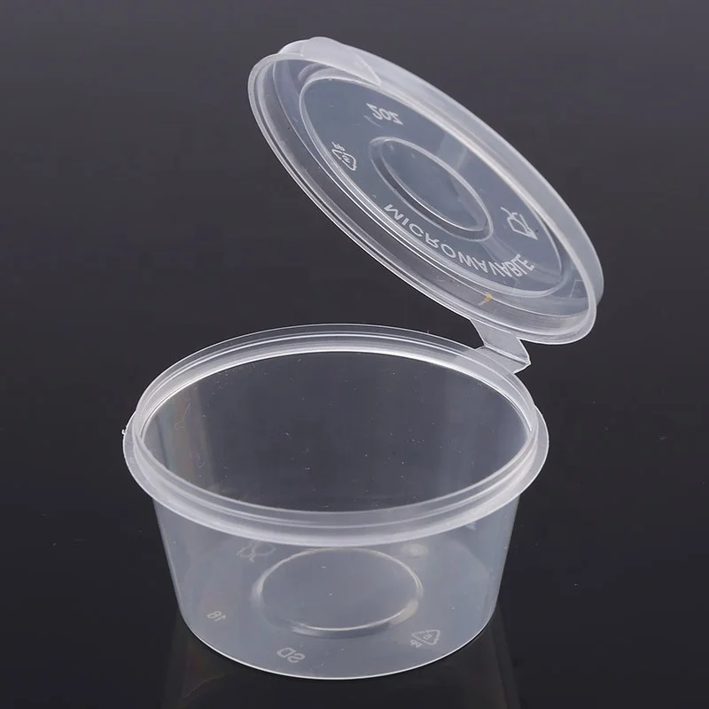 Recycled restaurant PP mini  1oz 2 oz portion sauce souffle dipping disposable sauce cup plastic sauce container with hinged lid