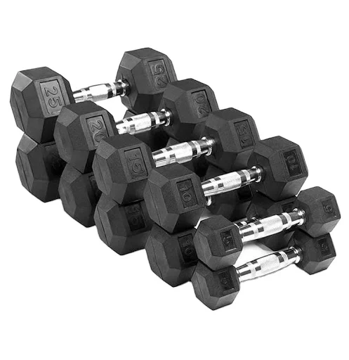 Bodybuilding Fitness 2.5-30KG Rubber Dumbles Hex Dumbbells