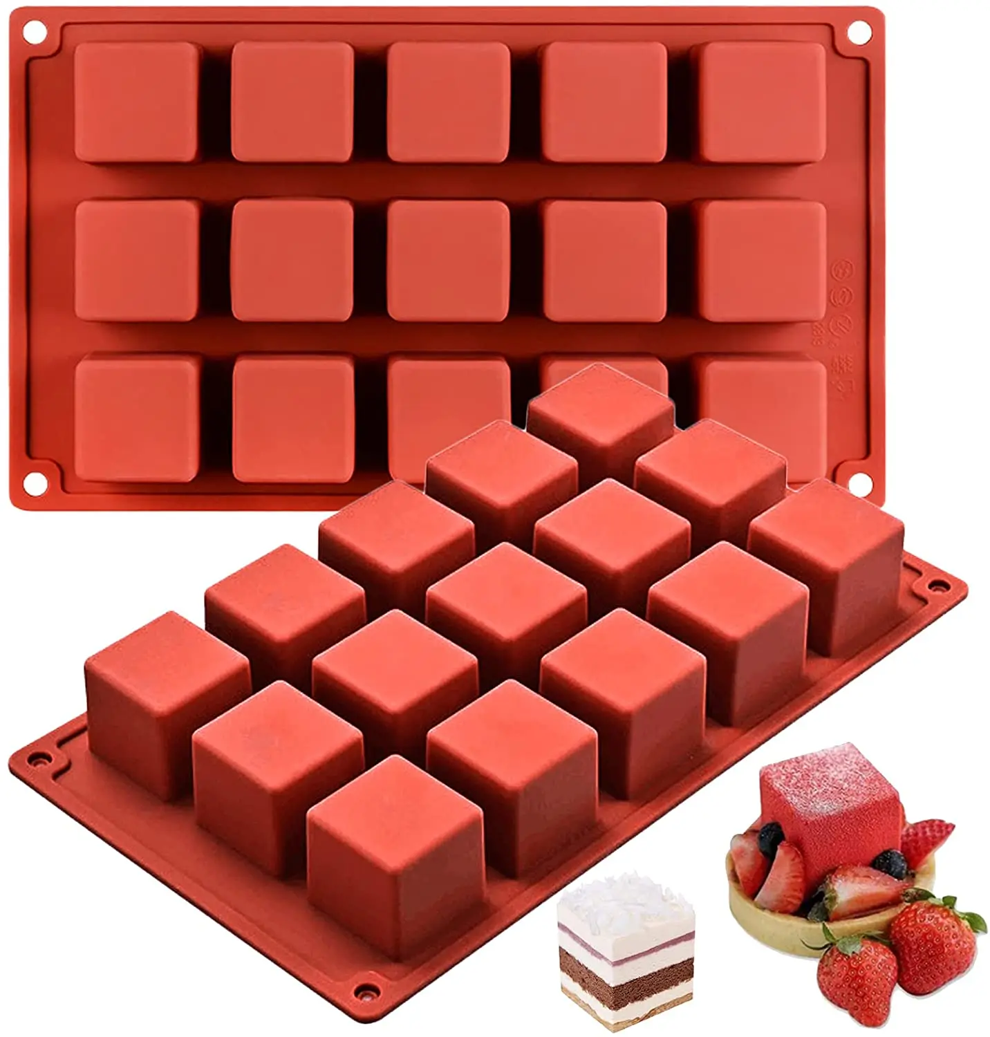 Custom Square Silicone Mold, Mousse Cake Baking Molds for Dessert Cheesecake Truffle Caramels Jelly Brownie Soap (15-Cavity)