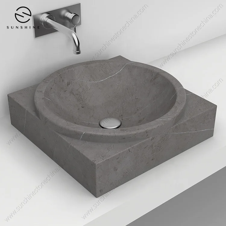 China Quality Factory Price Custom Made Pietra Grey Marble Drop In Small Corner Bathroom Sink Washbasin For Shelf