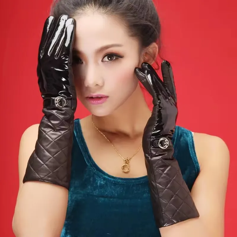 Hot selling winter genuine sheepskin mittens custom keep warm women long leather gloves