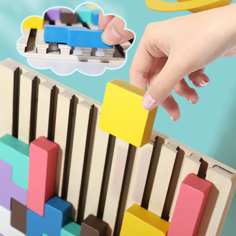 Montessori Baby Wooden  Macaroon 3D Russia Puzzle Blocks Game Educational Restless Geometrical Jigsaw Puzzle Toys For Boys Girls